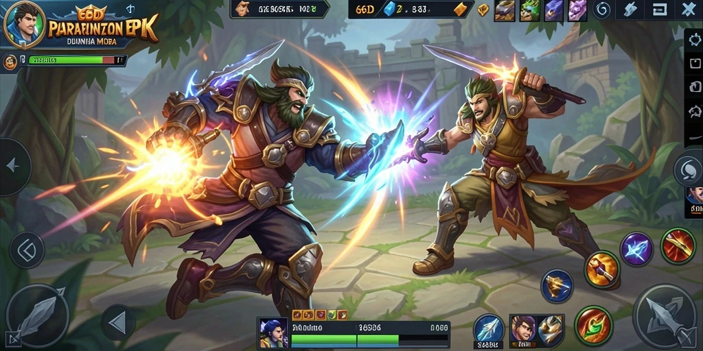Gameplay seru dan kompetitif di dunia MOBA 66D.