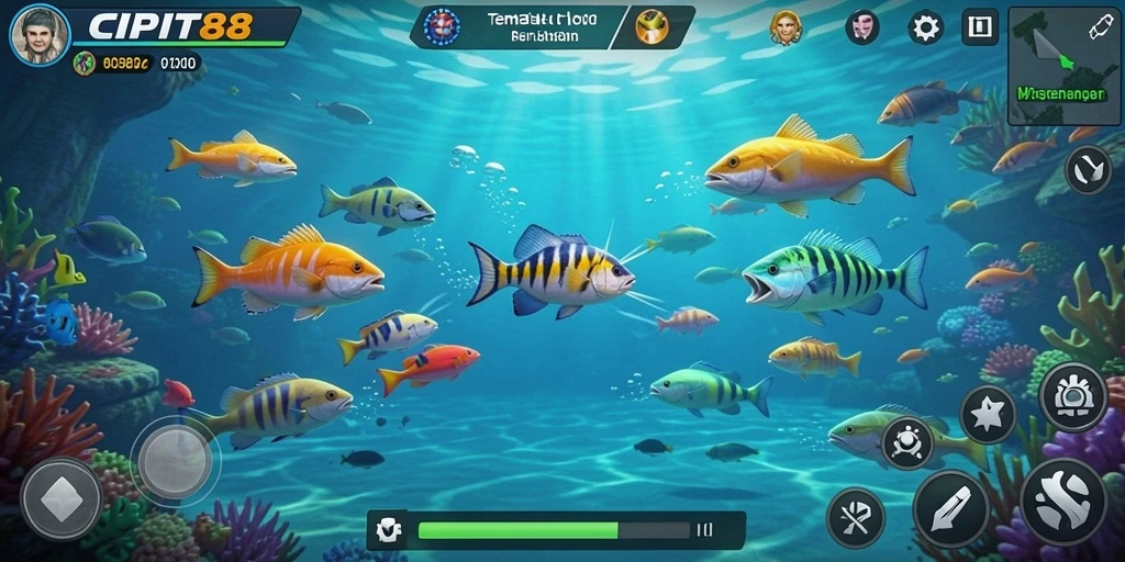 Screenshot utama CIPIT88 menunjukkan aksi seru menembak ikan di bawah laut.