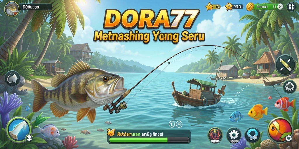 Screenshot utama menunjukkan aksi memancing yang mendebarkan di DORA77.