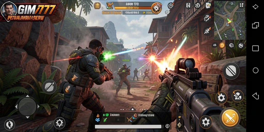 Tampilan gameplay menegangkan dalam GIM777 saat bertempur di arena.
