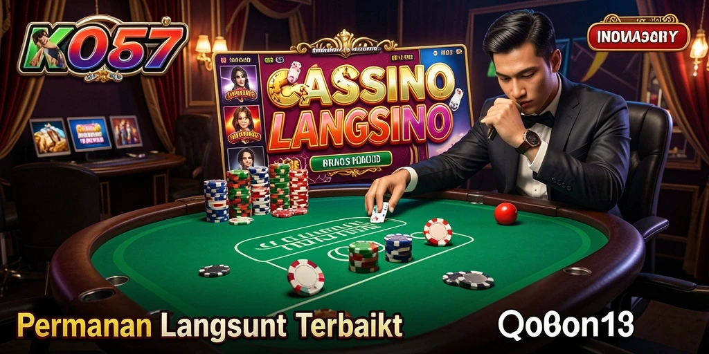 Tangkapan layar KO857 menampilkan dealer langsung di tengah permainan Live Casino.