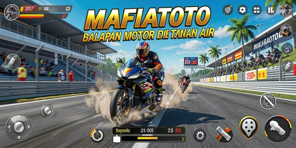 Tampilan gameplay MAFIATOTO dengan aksi balapan motor yang seru.
