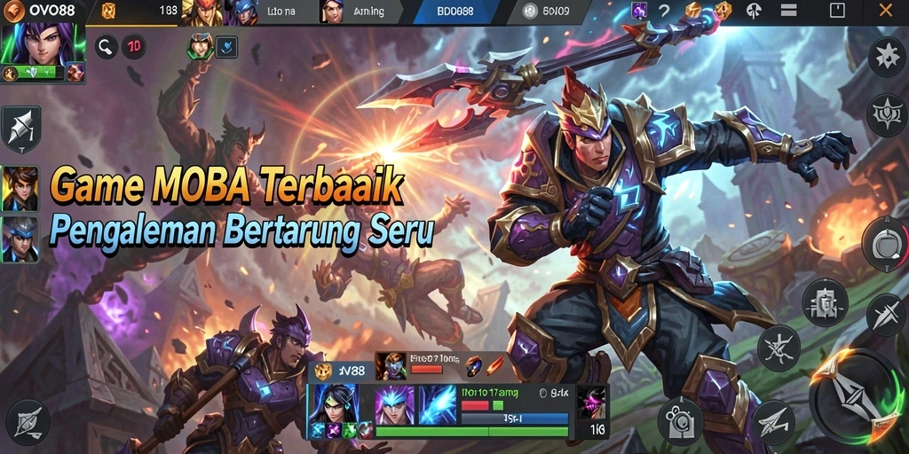 Screenshot utama OVO88 menampilkan aksi seru dalam pertempuran MOBA.