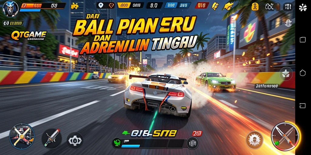 Tampilan gameplay balapan yang mendebarkan dan seru.