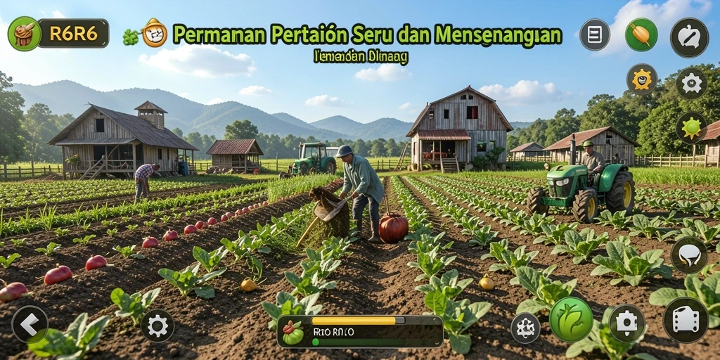 Screenshot gameplay R6R6 menampilkan aktivitas bertani yang seru.