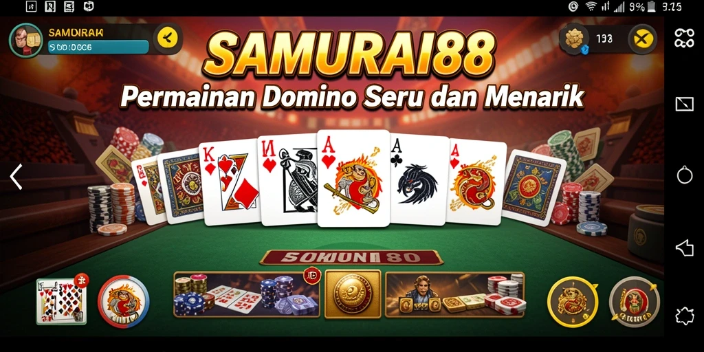 Screenshot utama gameplay SAMURAI88 menampilkan suasana permainan Domino yang seru.