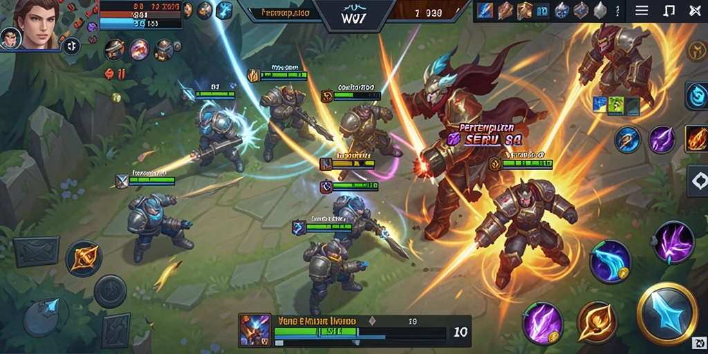 Screenshot gameplay WG87 menunjukkan aksi seru dalam pertarungan MOBA.